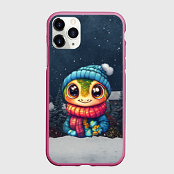 Чехол iPhone 11 Pro матовый Новогодняя змейка с большими глазами, цвет: 3D-малиновый