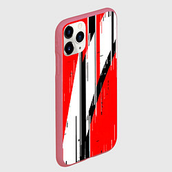 Чехол iPhone 11 Pro матовый Чёрно-белые вертикальные полосы на красном фоне, цвет: 3D-малиновый — фото 2
