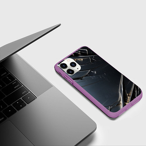 Чехол iPhone 11 Pro матовый Чёрный металл / 3D-Фиолетовый – фото 3