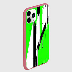 Чехол iPhone 11 Pro матовый Black and white vertical stripes on a green backgr, цвет: 3D-малиновый — фото 2