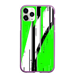 Чехол iPhone 11 Pro матовый Black and white vertical stripes on a green backgr, цвет: 3D-фиолетовый