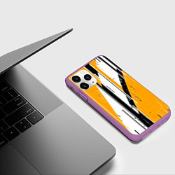 Чехол iPhone 11 Pro матовый Чёрно-белые вертикальные полосы на жёлтом фоне, цвет: 3D-фиолетовый — фото 2