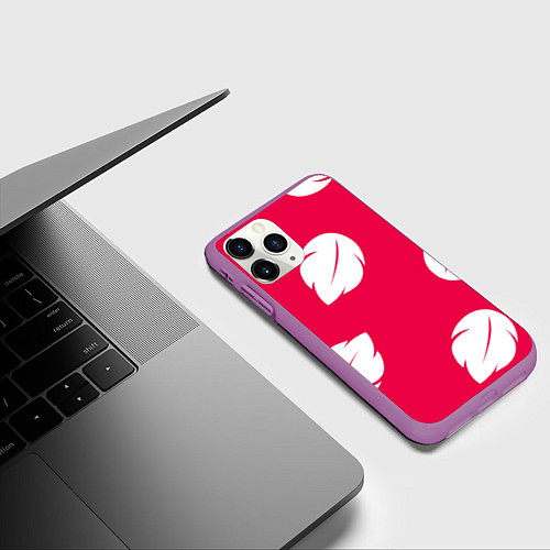 Чехол iPhone 11 Pro матовый Тестура платья Лило с листьями / 3D-Фиолетовый – фото 3