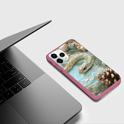 Чехол iPhone 11 Pro матовый Новогодняя змея и шары, цвет: 3D-малиновый — фото 2