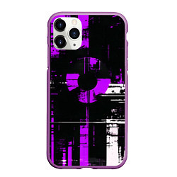 Чехол iPhone 11 Pro матовый Фиолетово-белый гранж на чёрном фоне, цвет: 3D-фиолетовый