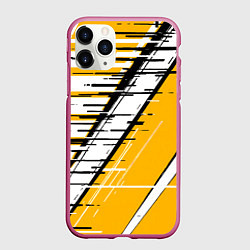 Чехол iPhone 11 Pro матовый Чёрно-белые глитч полосы на жёлтом фоне, цвет: 3D-малиновый