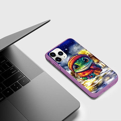 Чехол iPhone 11 Pro матовый Новогодняя змейка милая / 3D-Фиолетовый – фото 3