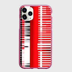 Чехол iPhone 11 Pro матовый Белые полосы на чёрно-красном фоне, цвет: 3D-малиновый