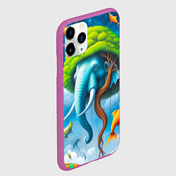 Чехол iPhone 11 Pro матовый Сюрреализм со слоном и рыбами - нейроарт фантазия, цвет: 3D-фиолетовый — фото 2