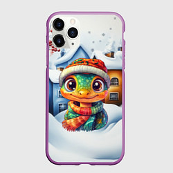 Чехол iPhone 11 Pro матовый Новый год 2025 - милая змейка, цвет: 3D-фиолетовый
