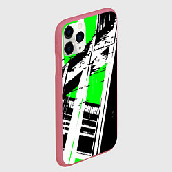 Чехол iPhone 11 Pro матовый Чёрно-белые абстрактные линии на зелёном фоне, цвет: 3D-малиновый — фото 2