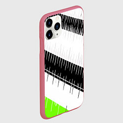 Чехол iPhone 11 Pro матовый Диагональные чёрно-белые полосы на зелёном фоне, цвет: 3D-малиновый — фото 2