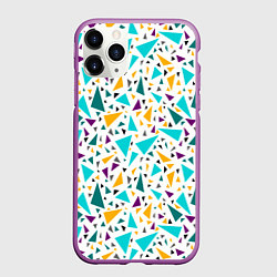 Чехол iPhone 11 Pro матовый Бирюзовые желтые треугольники на белом, цвет: 3D-фиолетовый