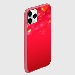 Чехол iPhone 11 Pro матовый Красный градиент с падающими сердечками, цвет: 3D-малиновый — фото 2