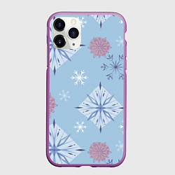 Чехол iPhone 11 Pro матовый Снежинки Эльзы, цвет: 3D-фиолетовый