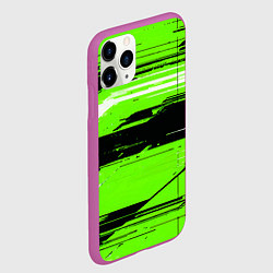 Чехол iPhone 11 Pro матовый Горизонтальные чёрно-белые линии на зелёном фоне, цвет: 3D-фиолетовый — фото 2