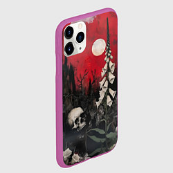 Чехол iPhone 11 Pro матовый Череп с цветами на фоне замка - нейросеть, цвет: 3D-фиолетовый — фото 2