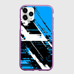 Чехол iPhone 11 Pro матовый Diagonal black and white stripes on a blue backgro, цвет: 3D-фиолетовый