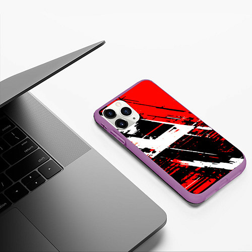 Чехол iPhone 11 Pro матовый Diagonal black and white stripes on a red backgrou / 3D-Фиолетовый – фото 3