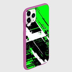 Чехол iPhone 11 Pro матовый Diagonal black and white stripes on a green backgr, цвет: 3D-фиолетовый — фото 2