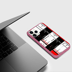 Чехол iPhone 11 Pro матовый Чёрные и красные полосы на белом фоне, цвет: 3D-малиновый — фото 2