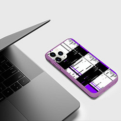 Чехол iPhone 11 Pro матовый Чёрные и фиолетовые полосы на белом фоне, цвет: 3D-фиолетовый — фото 2