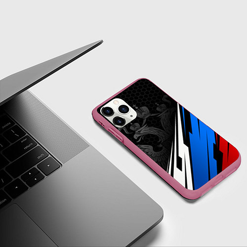 Чехол iPhone 11 Pro матовый Россия - абстракция / 3D-Малиновый – фото 3