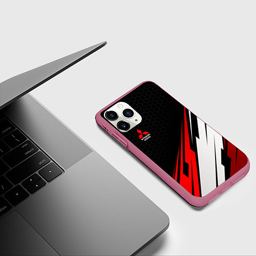 Чехол iPhone 11 Pro матовый Mitsubishi - красная абстракция / 3D-Малиновый – фото 3