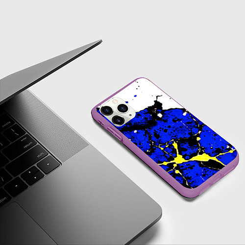 Чехол iPhone 11 Pro матовый Сине-жёлтая абстракция на белом фоне / 3D-Фиолетовый – фото 3