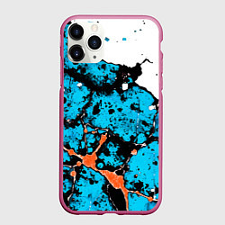 Чехол iPhone 11 Pro матовый Оранжево-голубая абстракция на белом фоне, цвет: 3D-малиновый