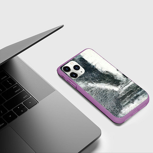 Чехол iPhone 11 Pro матовый Лестница и дверь - нейросеть / 3D-Фиолетовый – фото 3