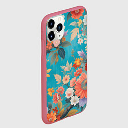Чехол iPhone 11 Pro матовый Цветочки на голубом фоне, цвет: 3D-малиновый — фото 2