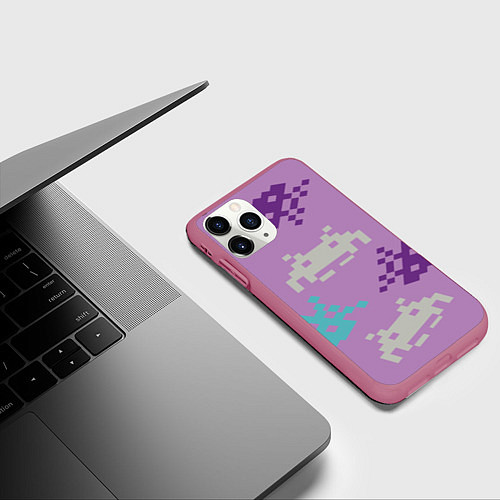 Чехол iPhone 11 Pro матовый Пиксели / 3D-Малиновый – фото 3
