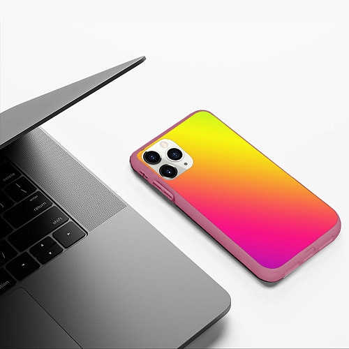 Чехол iPhone 11 Pro матовый Градиент зелёно-фиолетовый насыщенный / 3D-Малиновый – фото 3