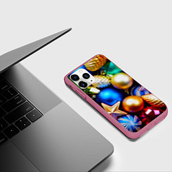 Чехол iPhone 11 Pro матовый Новогодние украшения, цвет: 3D-малиновый — фото 2