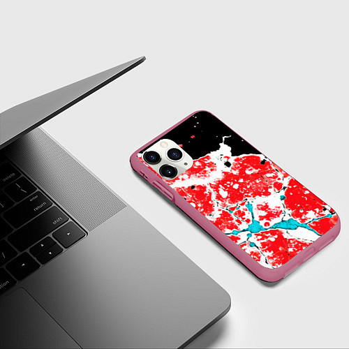 Чехол iPhone 11 Pro матовый Сине красная абстракция на чёрном фоне / 3D-Малиновый – фото 3