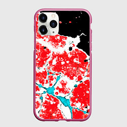 Чехол iPhone 11 Pro матовый Сине красная абстракция на чёрном фоне, цвет: 3D-малиновый