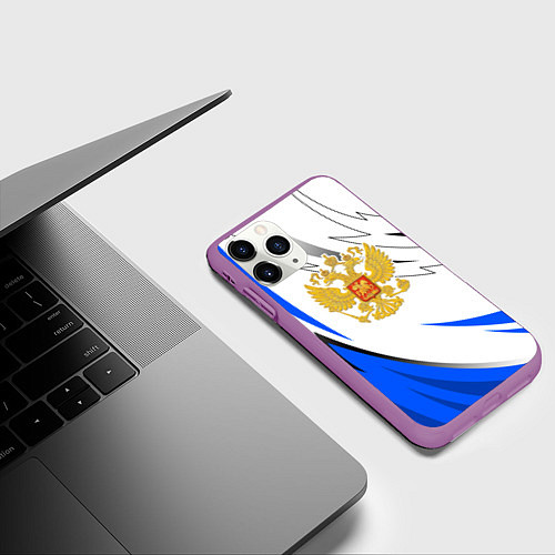 Чехол iPhone 11 Pro матовый Российский синий - герб / 3D-Фиолетовый – фото 3