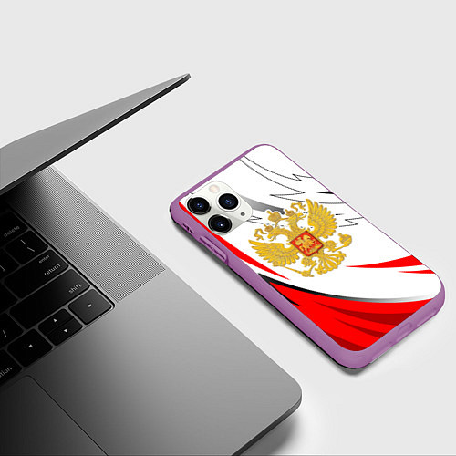 Чехол iPhone 11 Pro матовый Российский красный - герб / 3D-Фиолетовый – фото 3