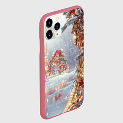 Чехол iPhone 11 Pro матовый Новогоднее настроение и золотые шары, цвет: 3D-малиновый — фото 2