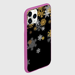 Чехол iPhone 11 Pro матовый Снежинки объемные золотистые, цвет: 3D-фиолетовый — фото 2