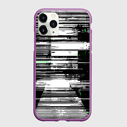 Чехол iPhone 11 Pro матовый Горизонтальные чёрные линии на бело-зелёном фоне, цвет: 3D-фиолетовый