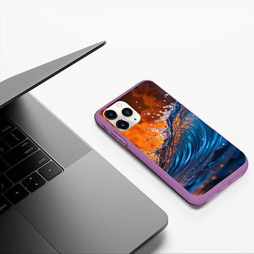 Чехол iPhone 11 Pro матовый Волна и огонь / 3D-Фиолетовый – фото 3