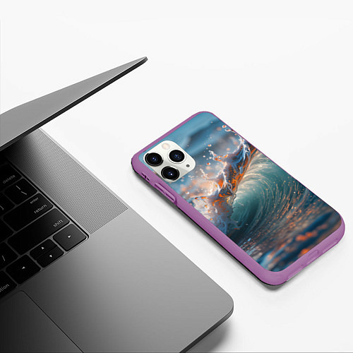 Чехол iPhone 11 Pro матовый Волна и блики солнца / 3D-Фиолетовый – фото 3