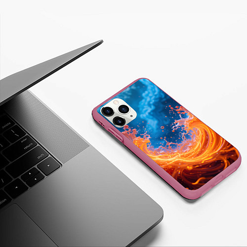 Чехол iPhone 11 Pro матовый Яркое пламя в воде / 3D-Малиновый – фото 3