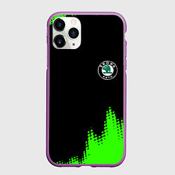 Чехол iPhone 11 Pro матовый Skoda краски зеленые, цвет: 3D-фиолетовый