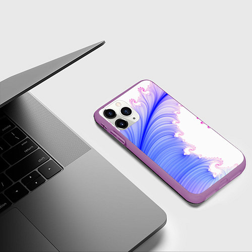 Чехол iPhone 11 Pro матовый Узоры неон фрактал / 3D-Фиолетовый – фото 3