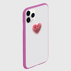 Чехол iPhone 11 Pro матовый Розовое объемное сердце из меха на сером фоне, цвет: 3D-фиолетовый — фото 2