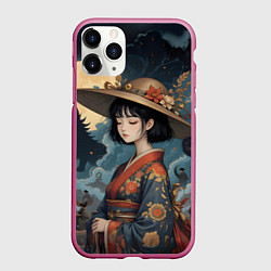 Чехол iPhone 11 Pro матовый Аниме таинственная шляпка, цвет: 3D-малиновый