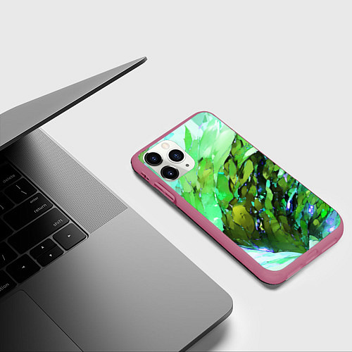 Чехол iPhone 11 Pro матовый Зелёная абстракция / 3D-Малиновый – фото 3